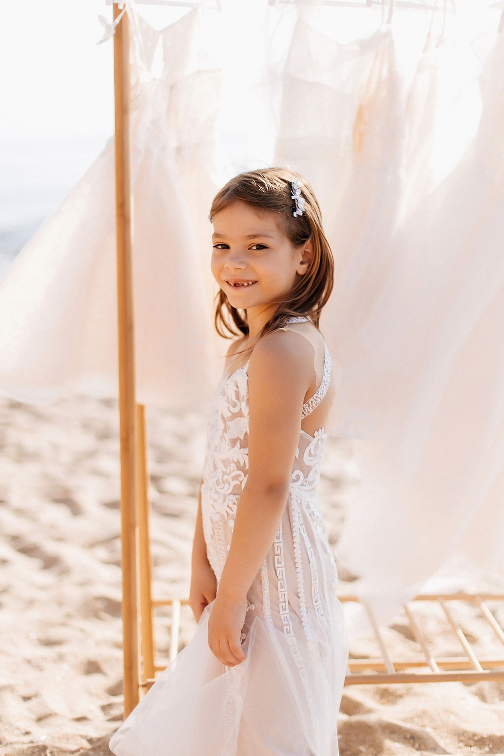 Thumbnail: embroidered lace flower girl dress on straps