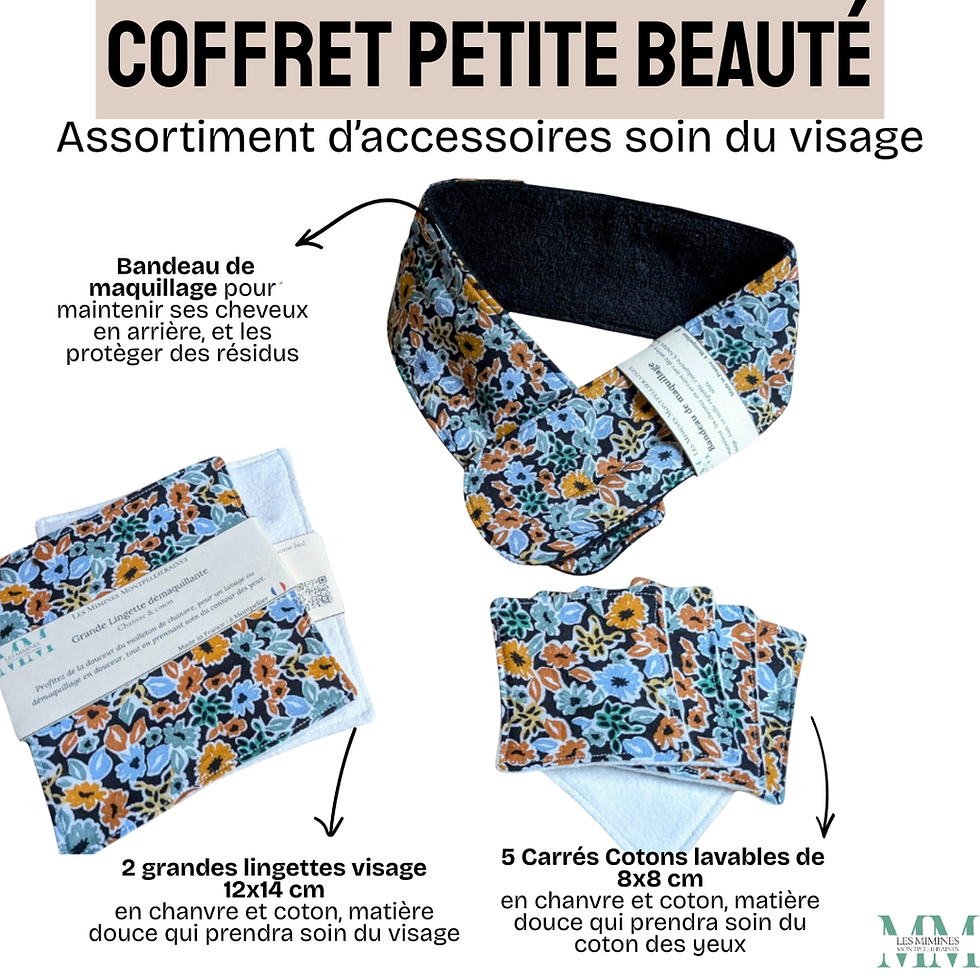 Miniature : Coffret zéro dechet avec accessoire beauté, bandeau de maquillage, coton et lingette noires