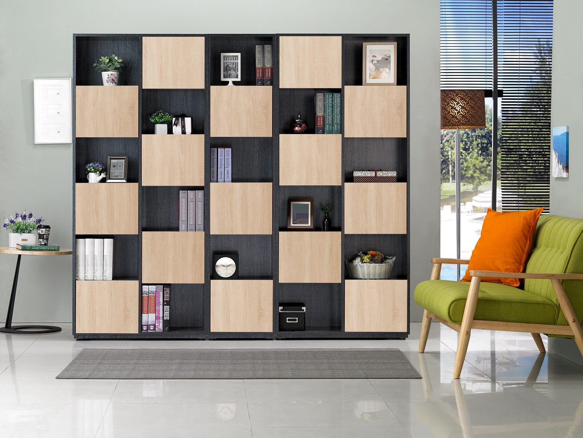 布拉格2.7尺鐵刀橡木紋六單門書櫃-右