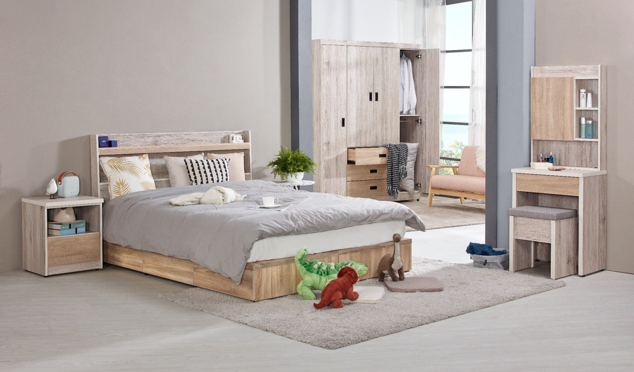 青森淺橡木床頭櫃