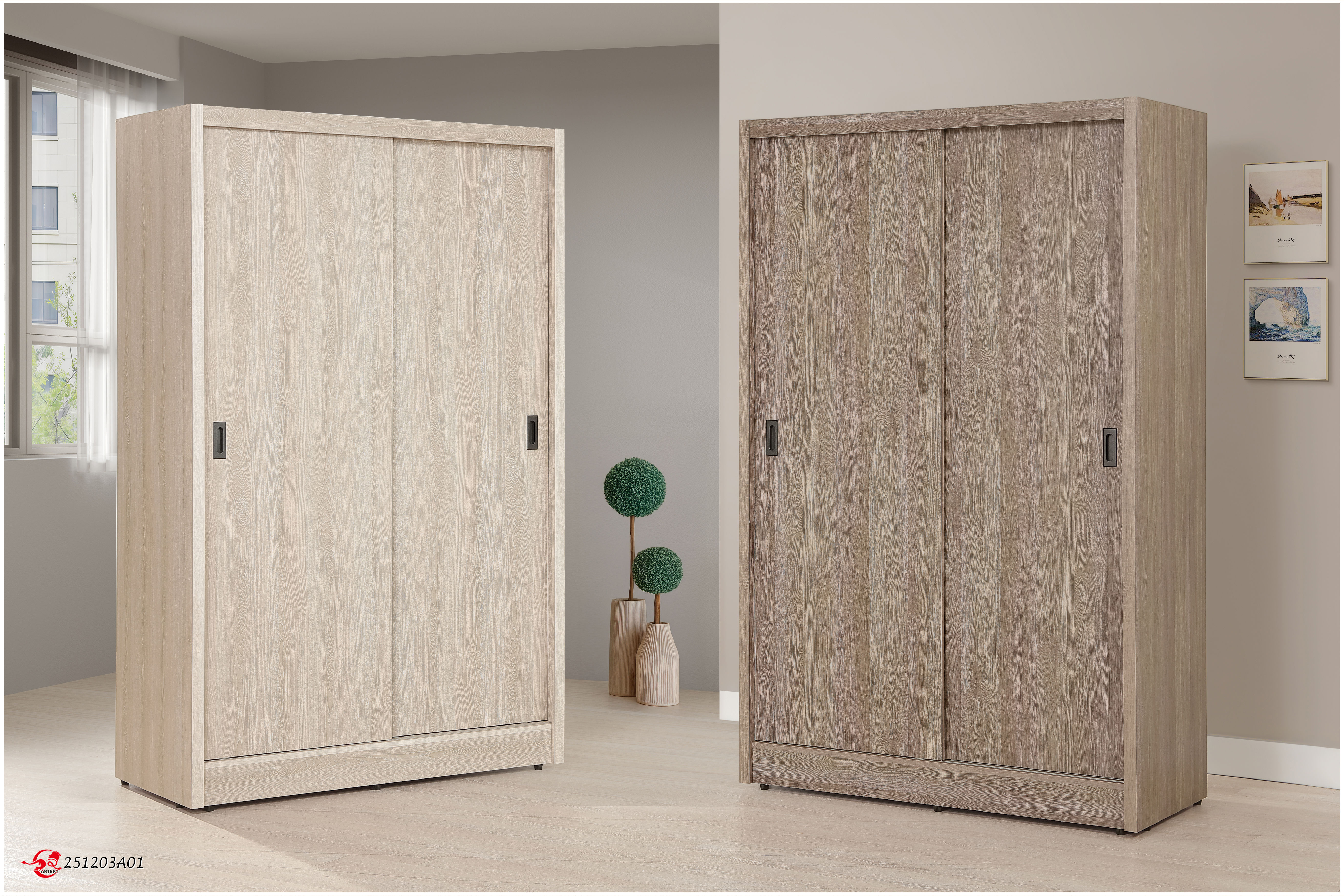 米拉 4X7尺白胡桃推門衣櫃