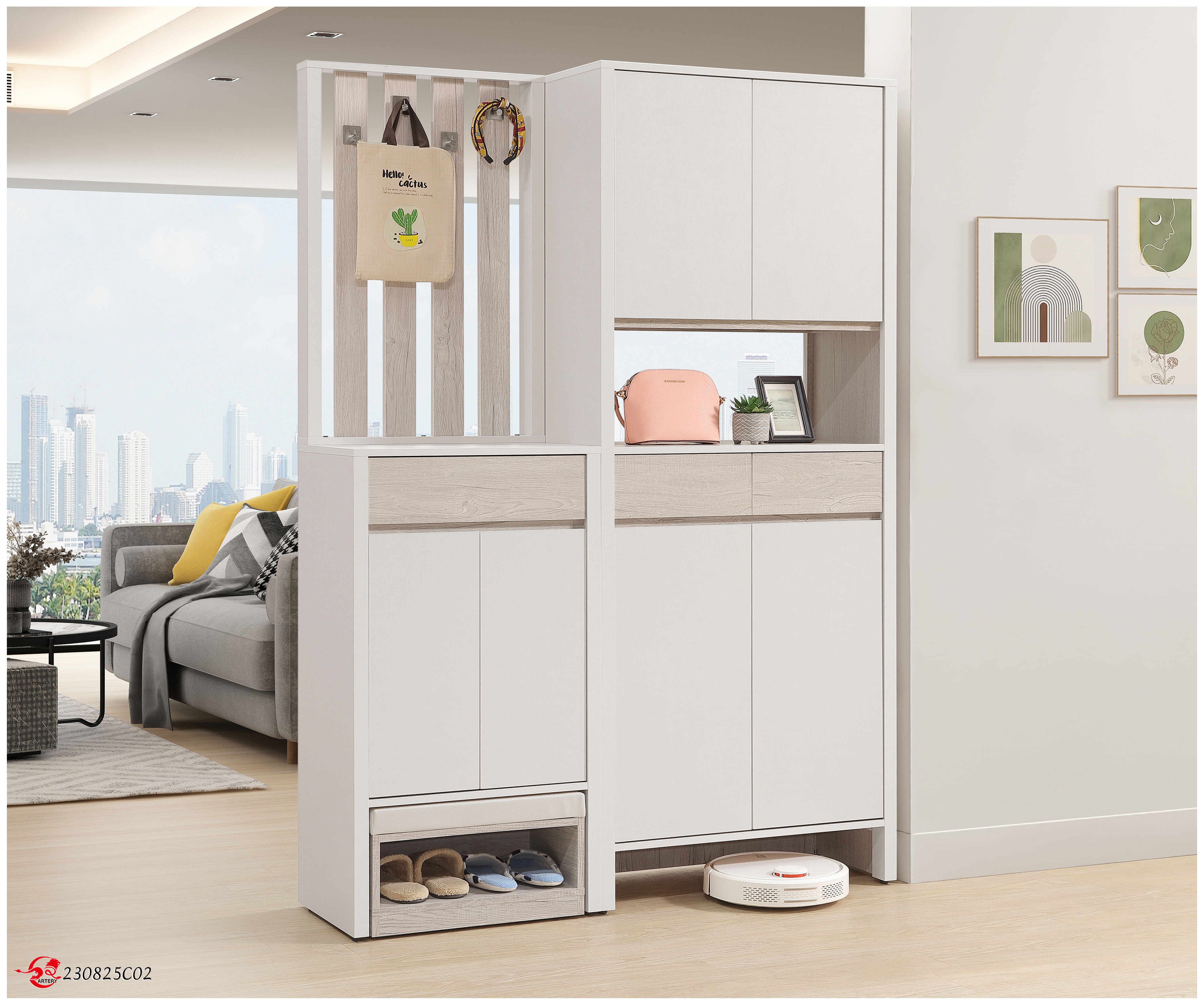 紀梵希2.6尺皮革紋玄關鞋櫃