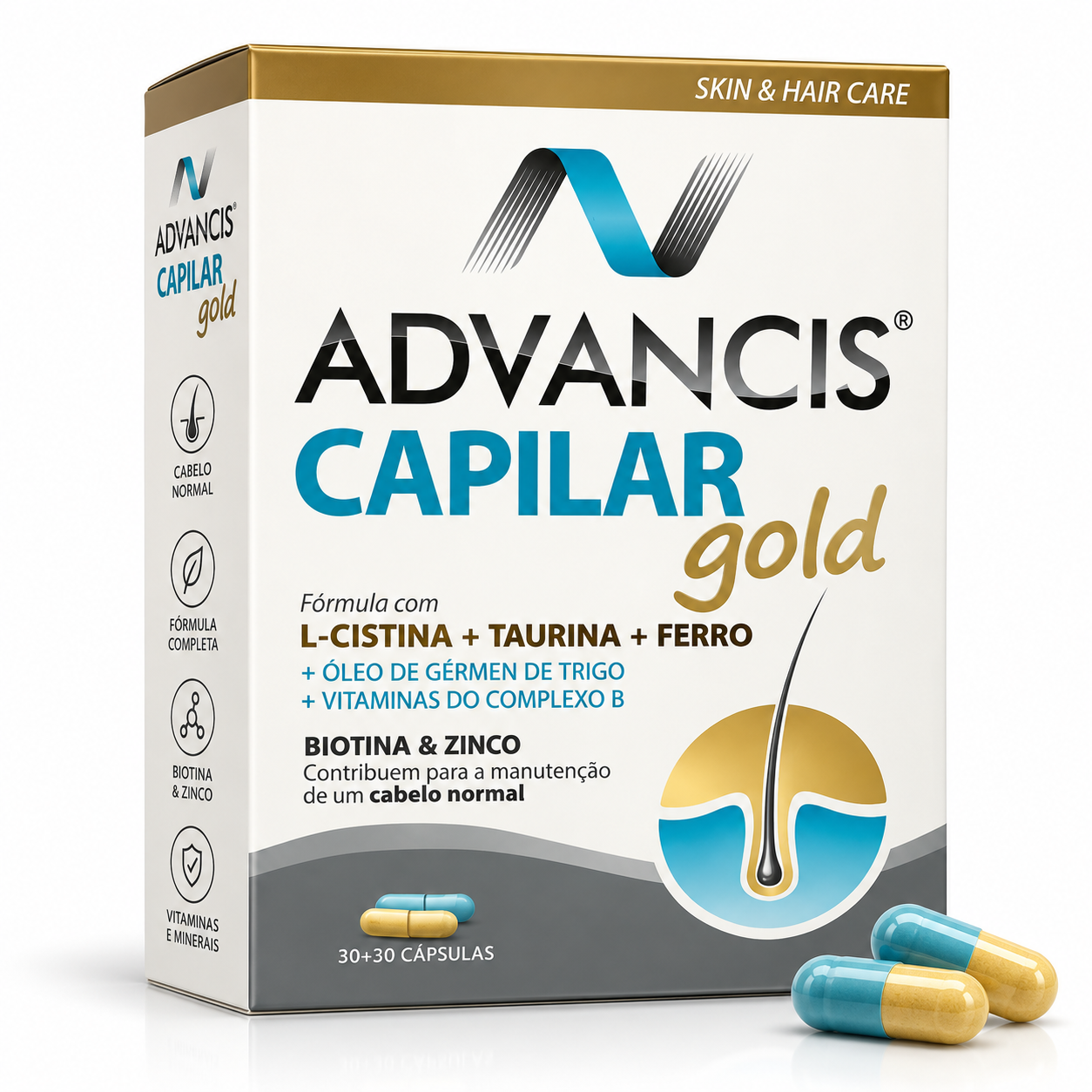 Advancis Capilar Gold 60 Cápsulas | Queda e Força do Cabelo