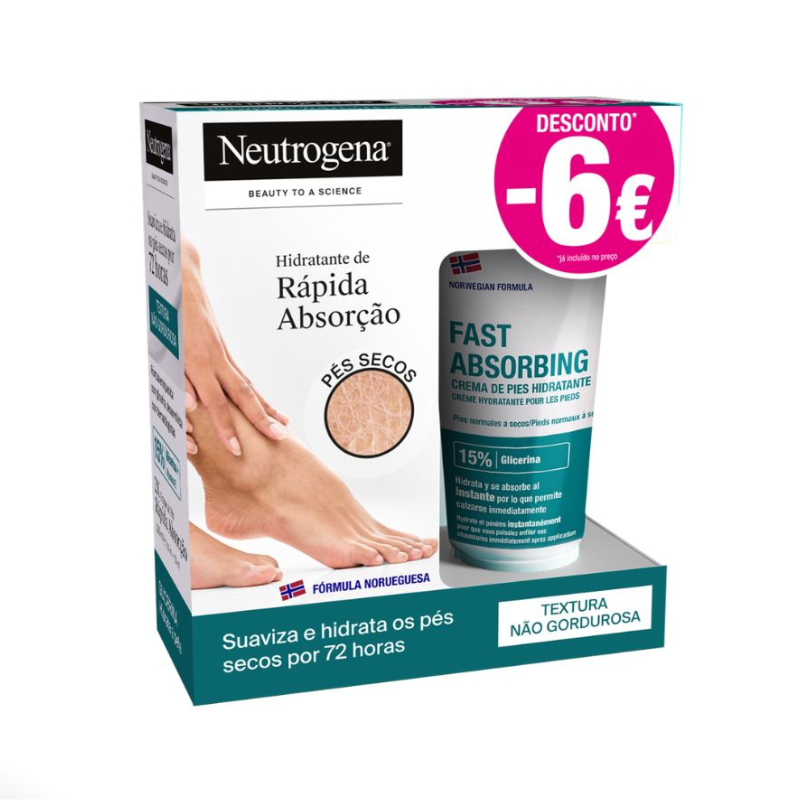 Neutrogena Creme de Pés de Absorção Rápida 2 x 100 ml – Pack Promocional com 6 €