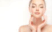 Beautiful Young Woman with Clean Fresh Skin  touch own face . Facial  treatment   . Cosmet