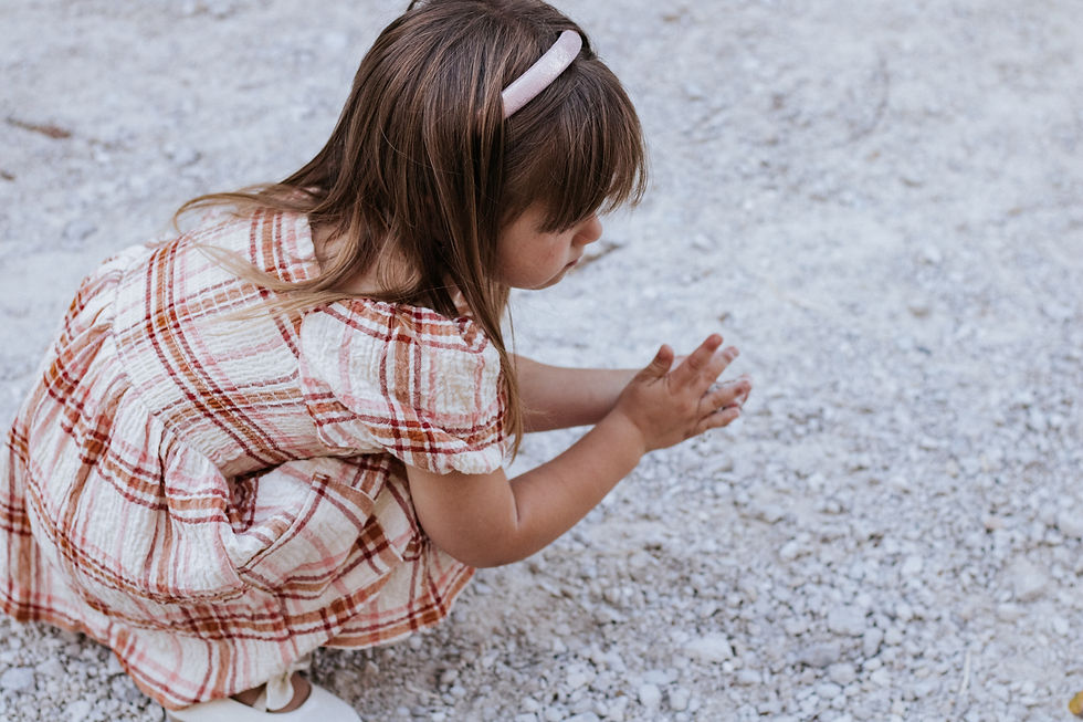 A girl playing with rocks at Waterfall Glen.
