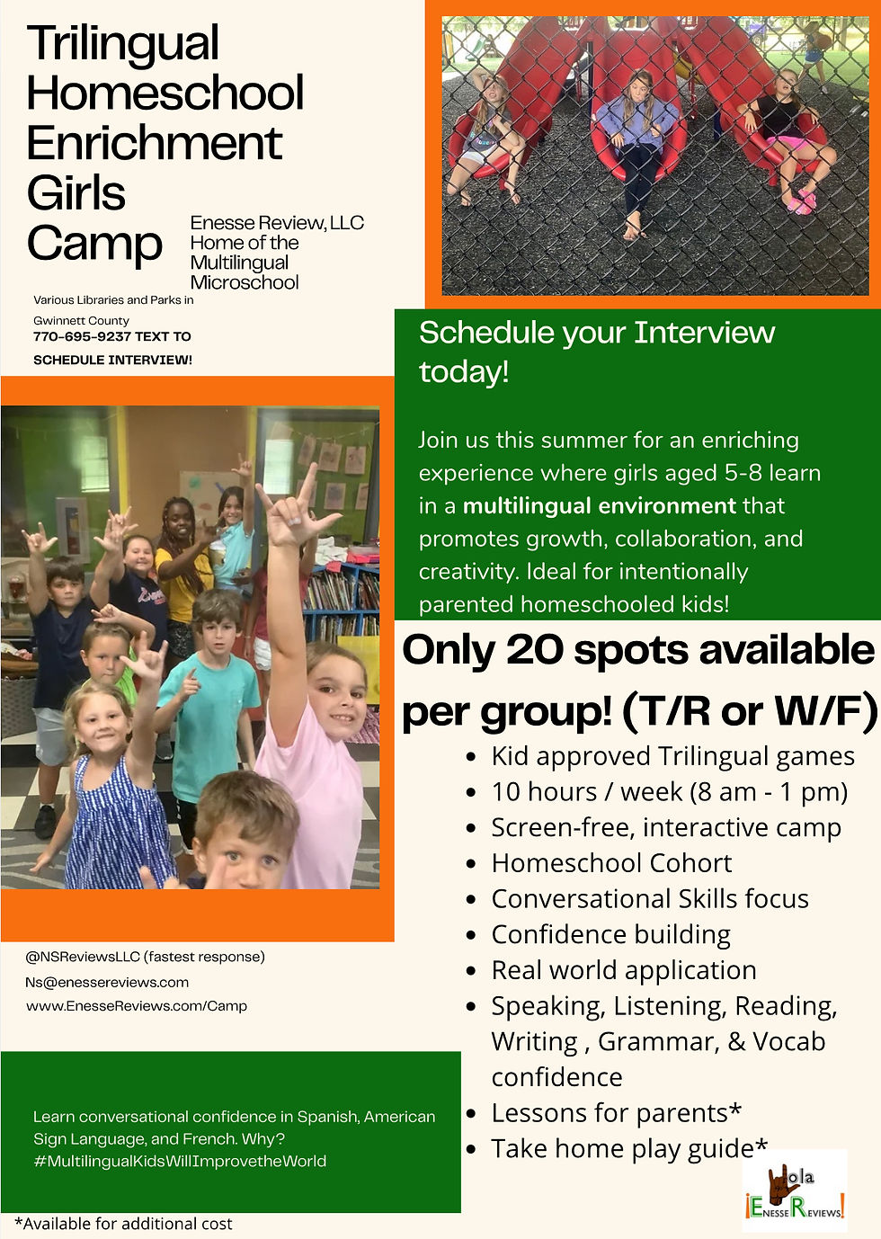 Trilingual Homeschool Enrichment Girls Camp (Tuesday / Thursdays)