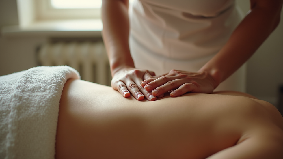Close-up view of massage therapist applying pressure on a patient's back