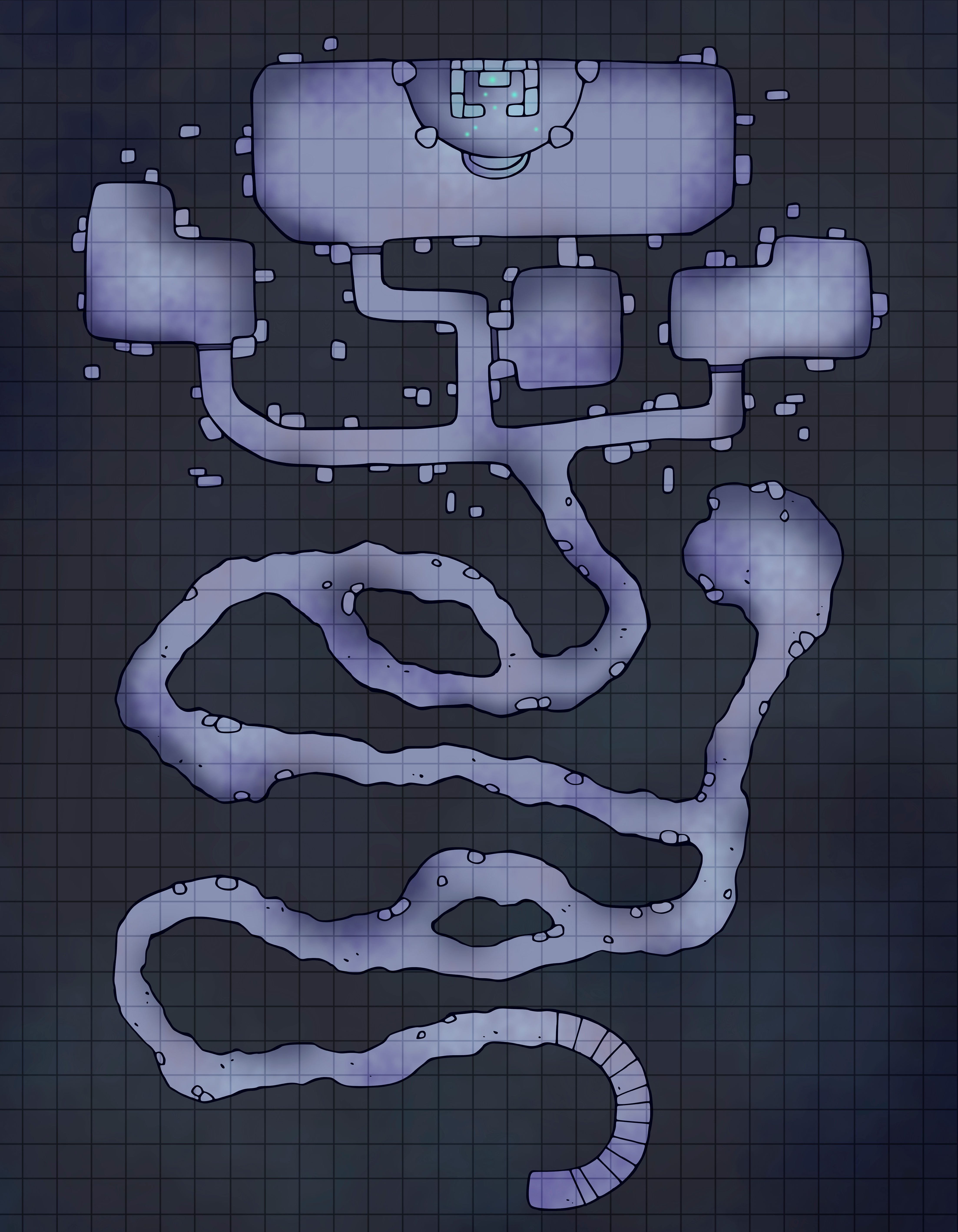 Free D&D compatible map of a catacomb With a grid