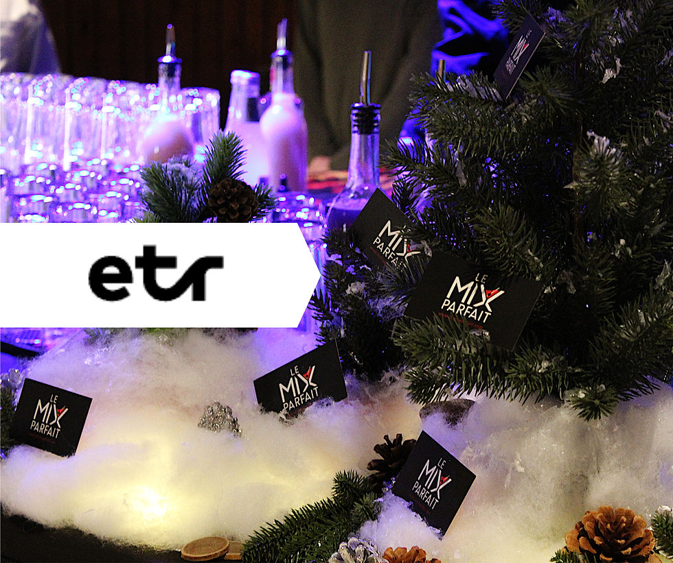 Carte d'affaires du Mix Parfait imprimées par « etr » placées dans un sapin de Noël