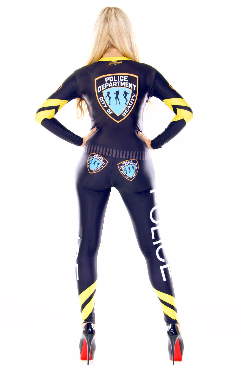 Thumbnail: Grid Girl Catsuit - 1/4 Zip - Black Police Girl
