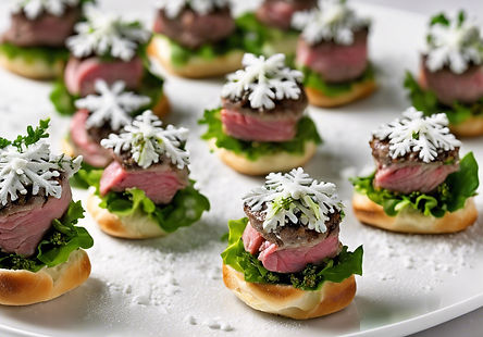 Herb-encrusted Filet of Beef with Boursin and Leaf Lettuce on Mini Snowflake Rolls
