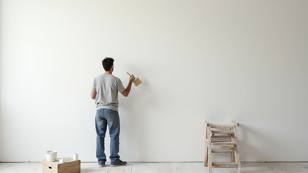 Vue rapprochée d’un artisan en train de peindre un mur blanc