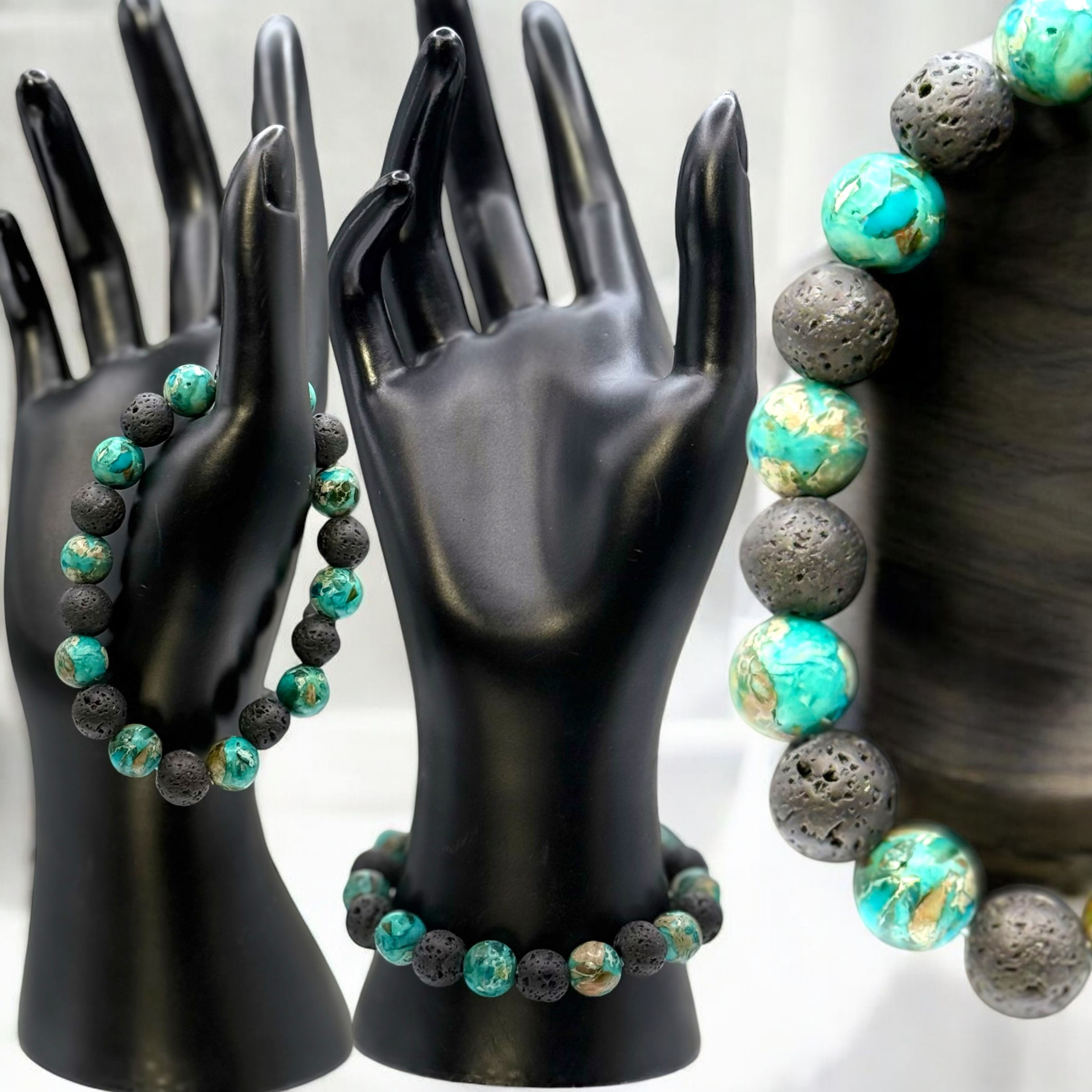 🌊 Sea Sediment Jasper & Lava Stone Bracelet