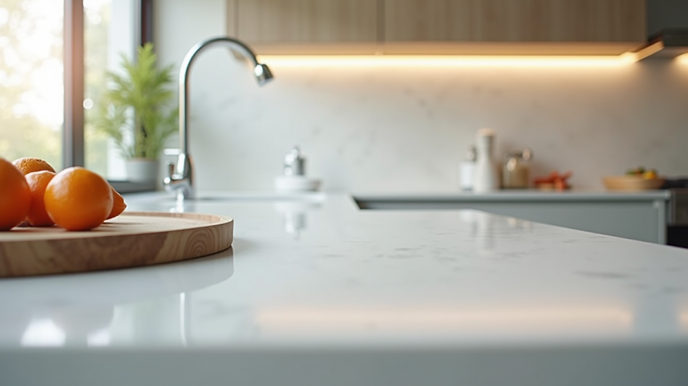 Close-up view of a sparkling clean kitchen countertop