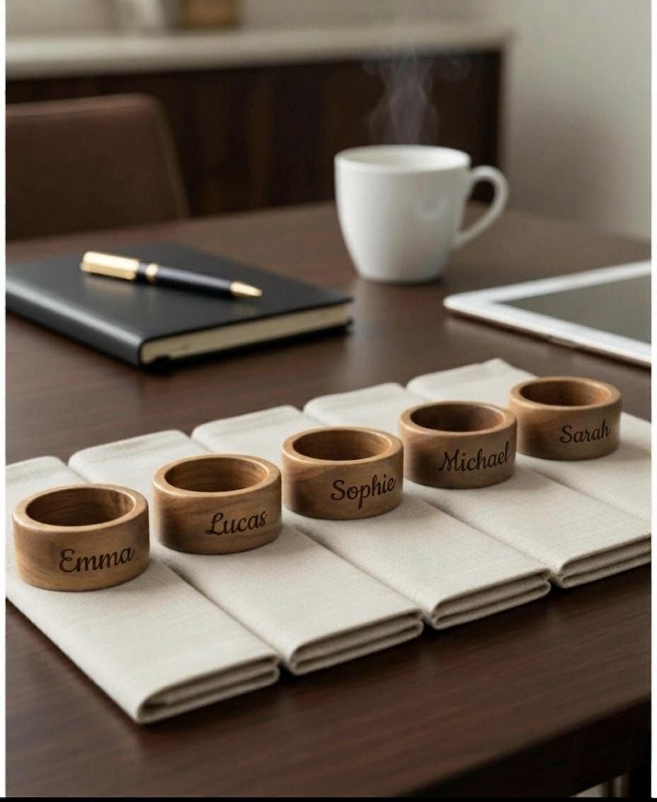 Rond de Serviette Bois Gravé Logo Entreprise | Cadeau Corporate Séminaire Événe