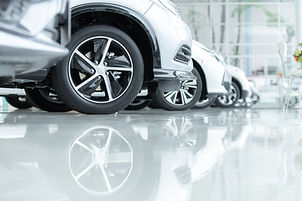 Cars For Sale, Automotive Industry, Cars Dealership Parking Lot. Rows of Brand New Vehicle