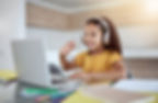 Education, laptop and girl learning a virtual class from her kindergarten teacher via an e