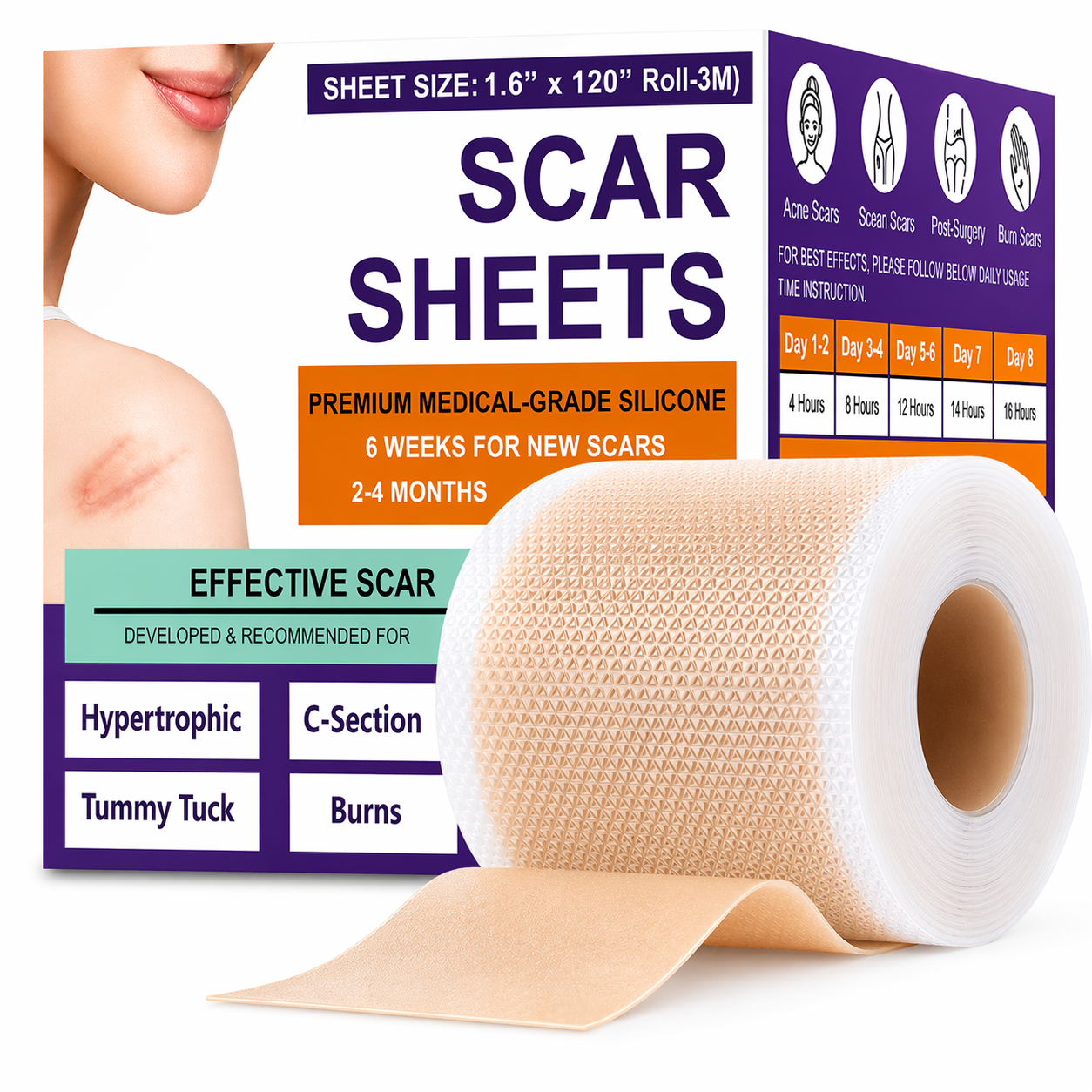 Silicone Scar Sheets Roll | Medical Grade Scar Tape for C-Section, Surgery, Burn
