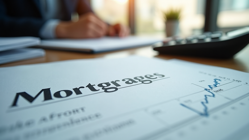 Eye-level view of a modern office desk with mortgage documents and a calculator