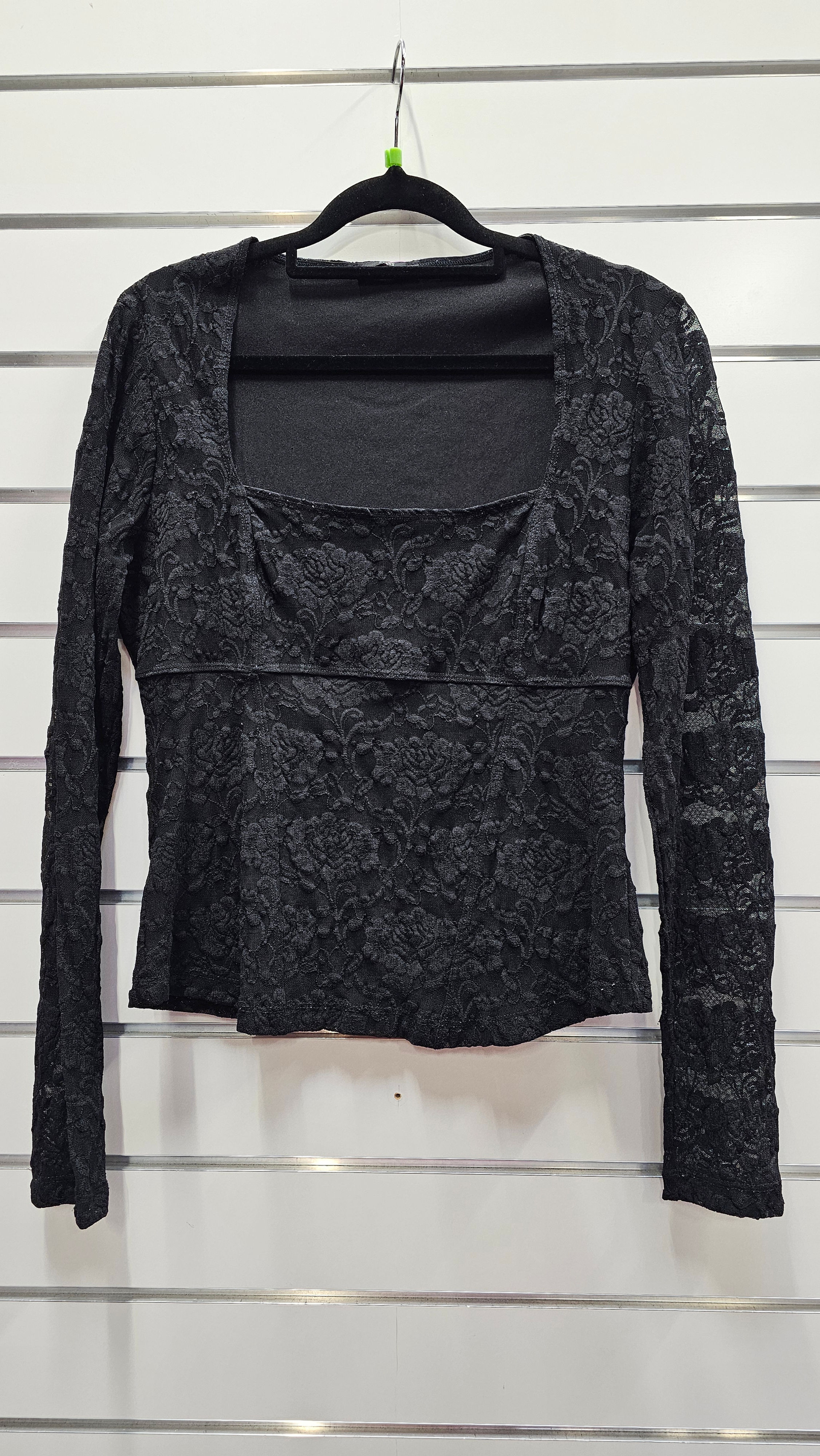 Staxs long sleeve black lace top - size 12