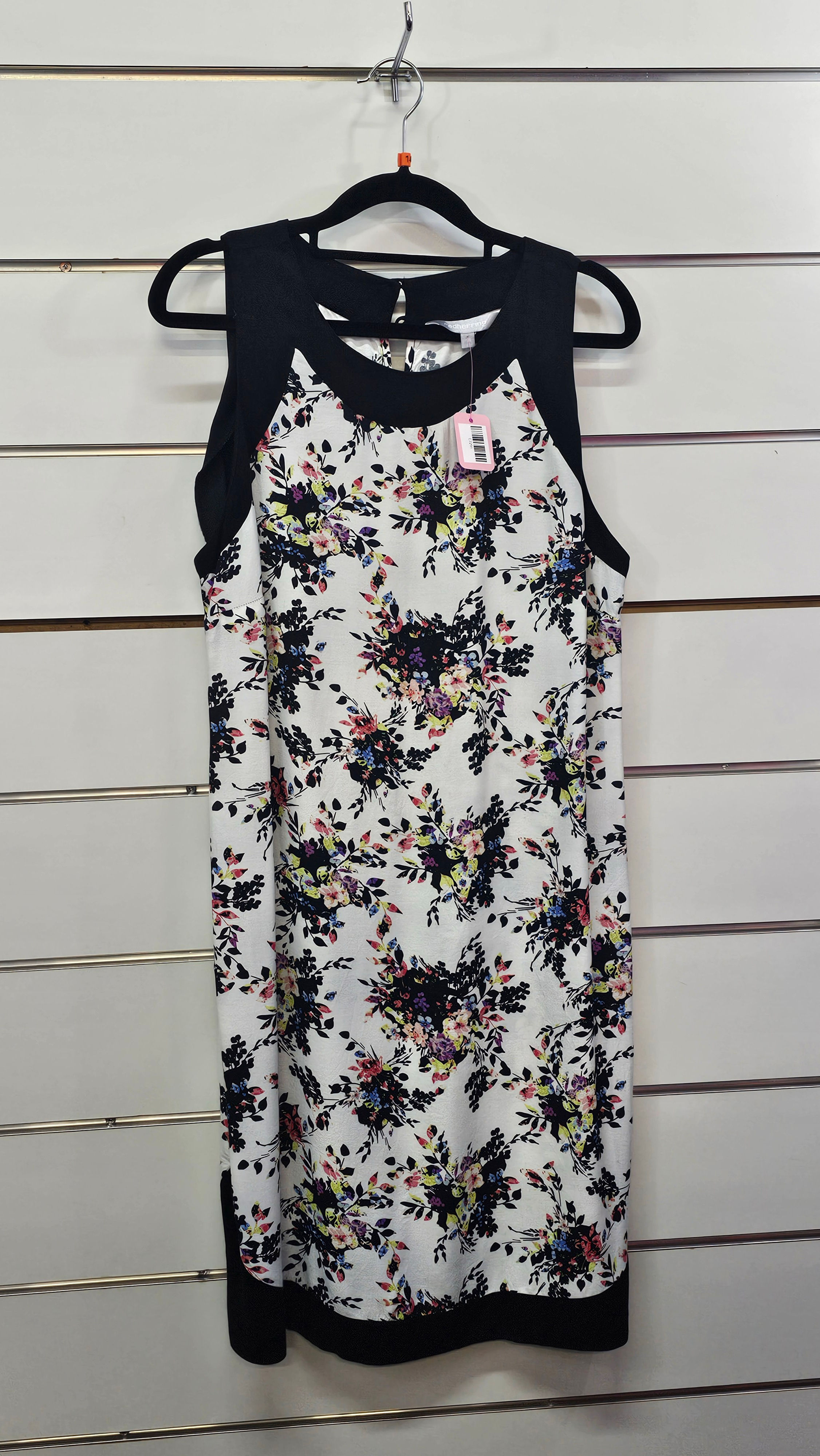 Red Herring Sleeveless Satin Floral Dress with Black Trim, Multi Floral 14
