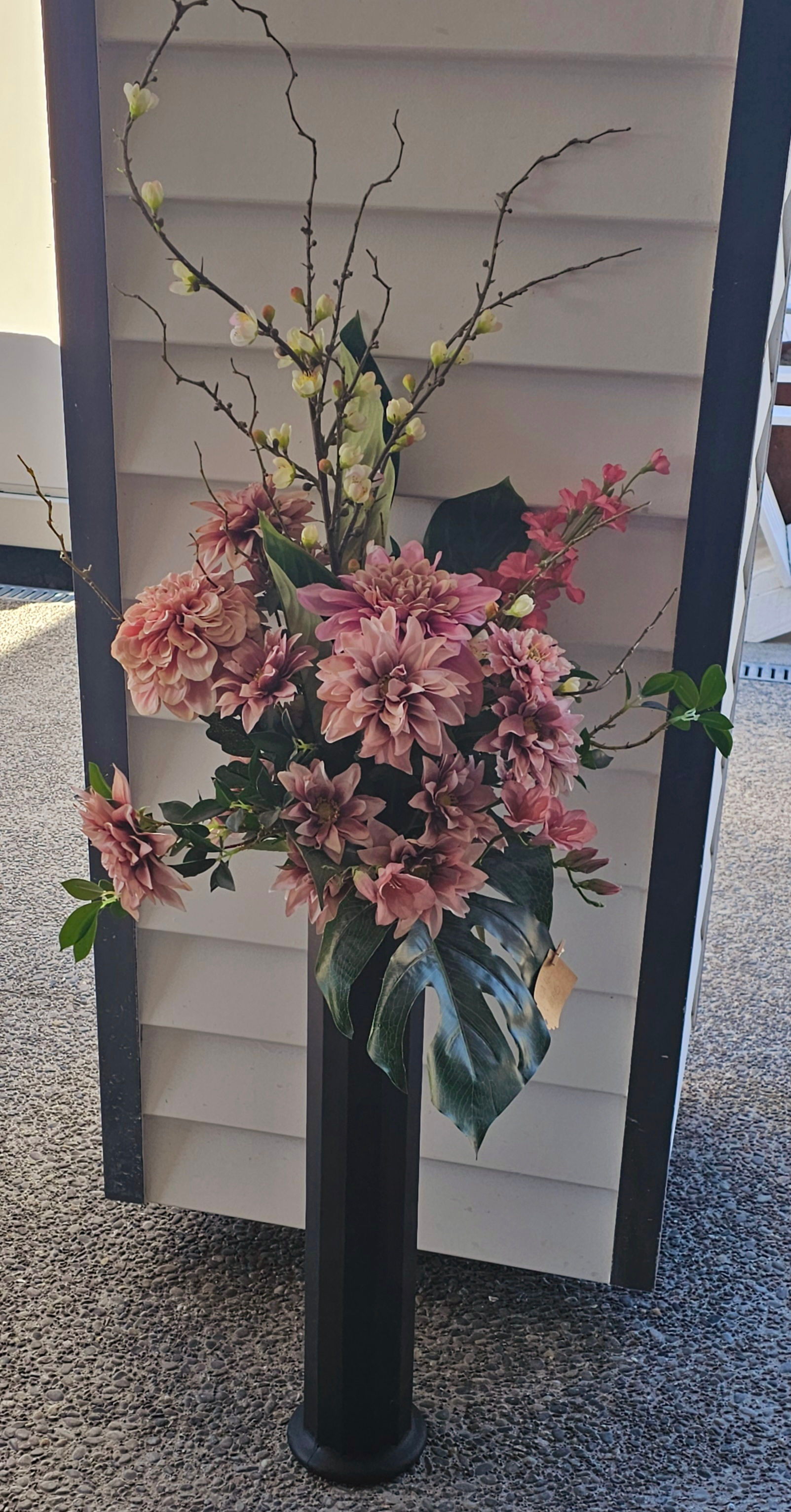 Dusty Pink Silk Flower in a Long Black Vase