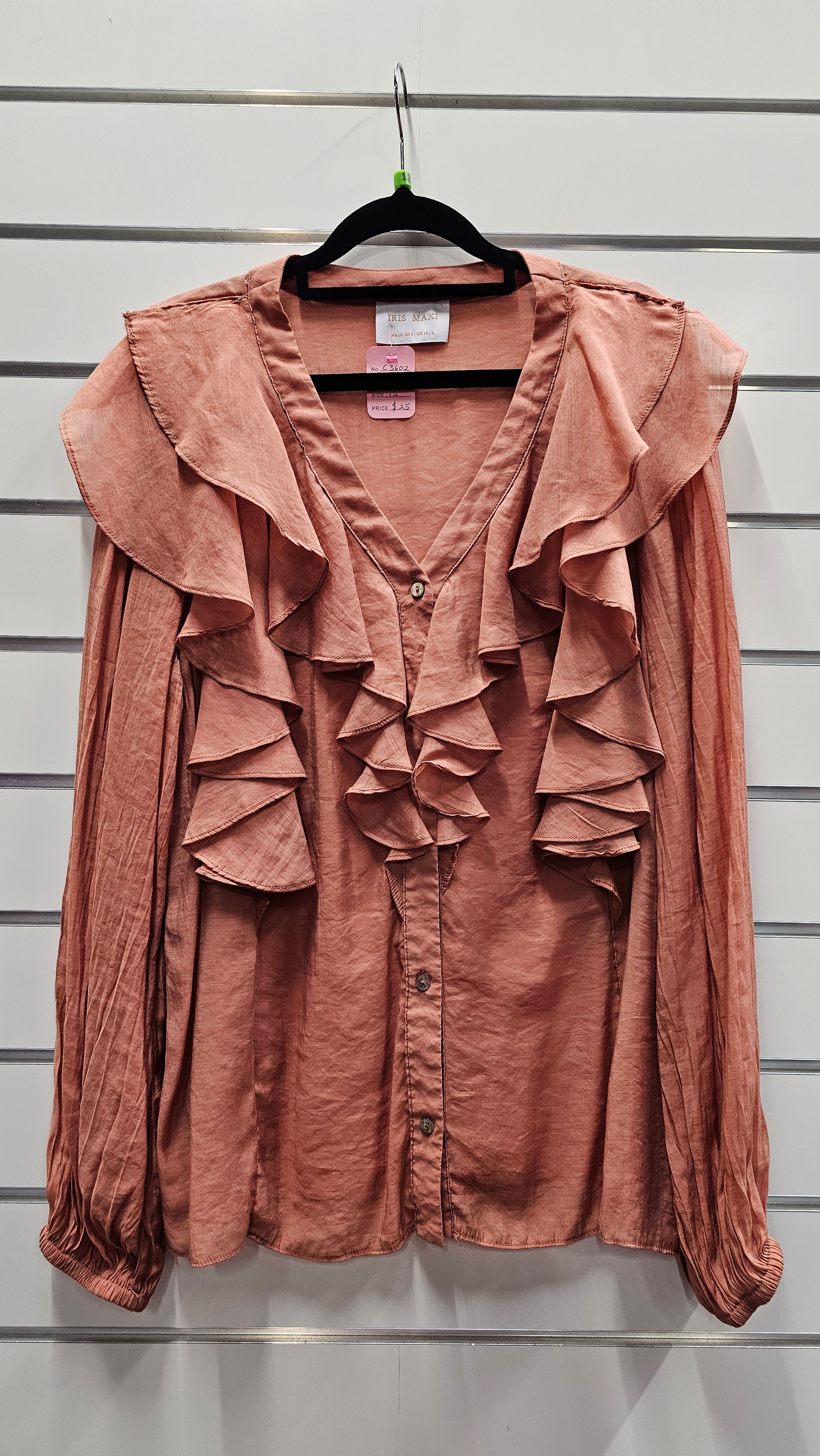 Iris Maxi long sleeve dusky pink blouse - size 12