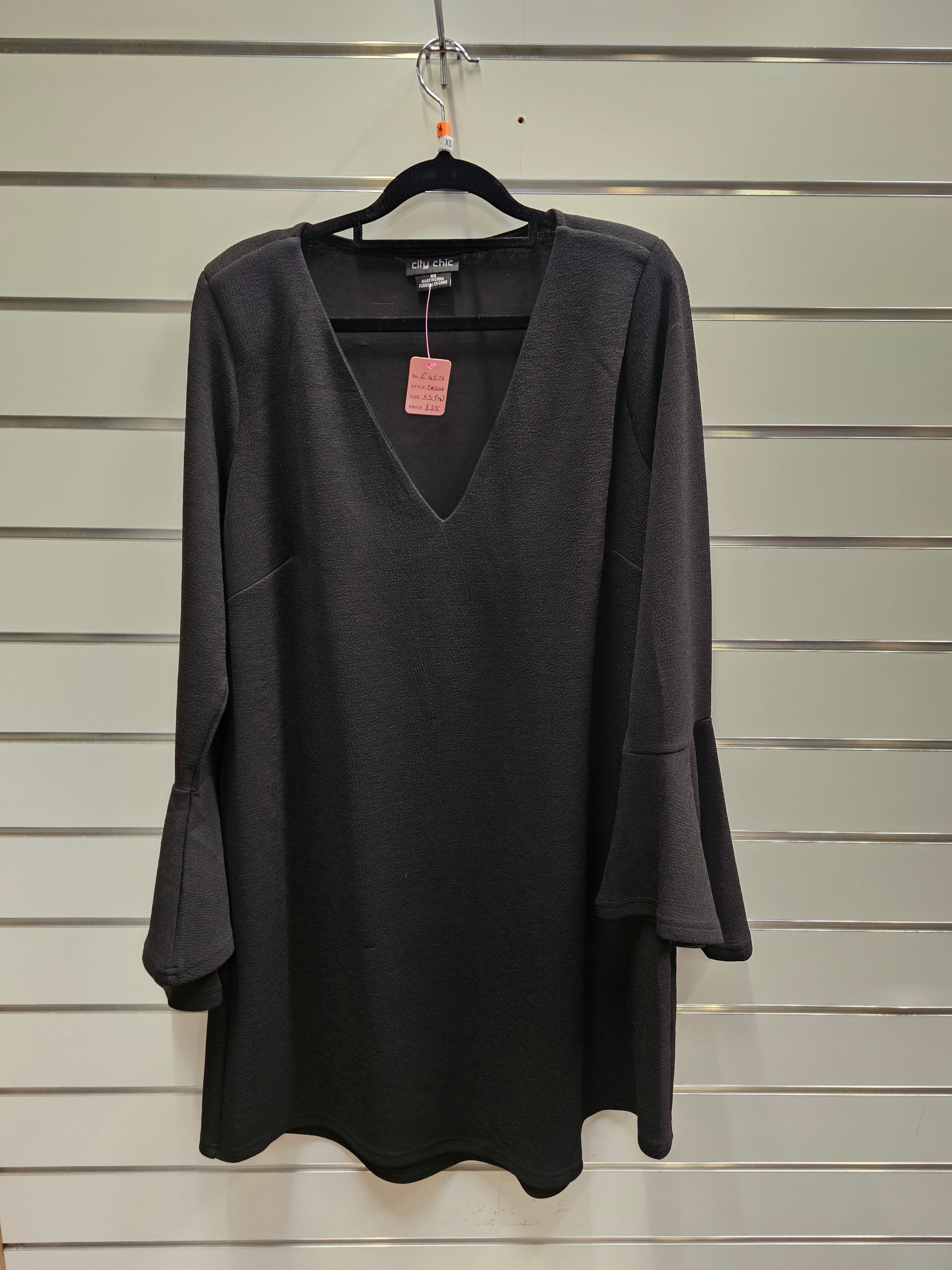 City Chic Black Long Sleeve Dress - XS