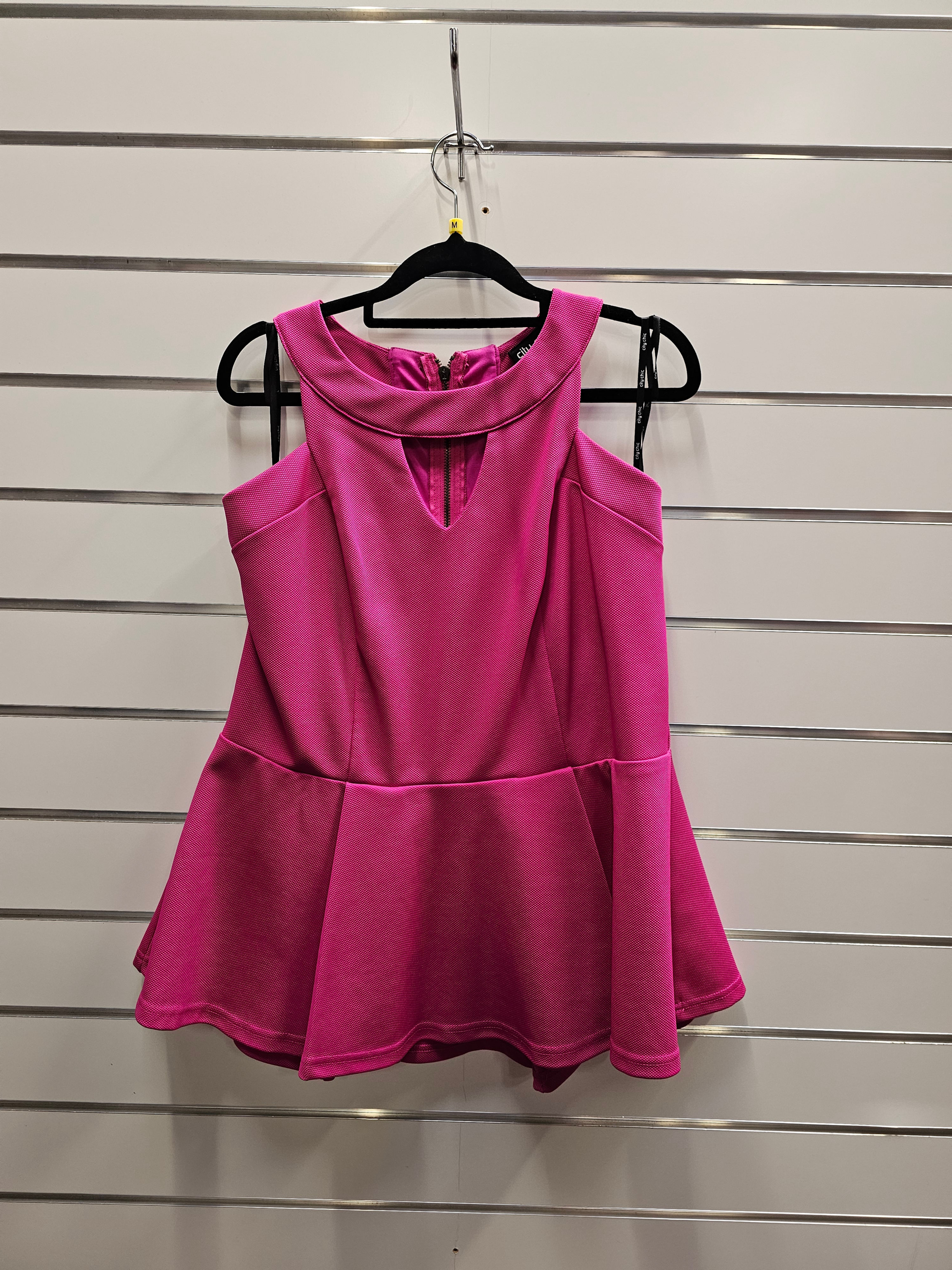 City Chic Pink High Neck Peplum Blouse - S/M