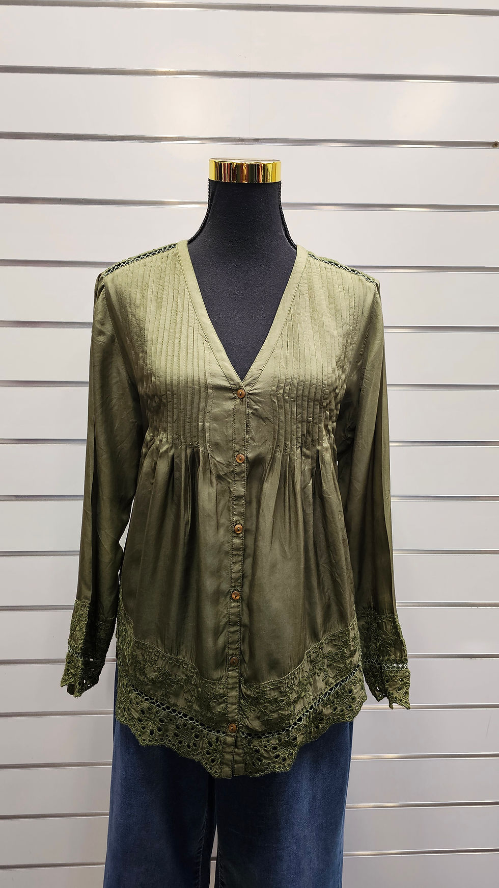 Thumbnail: Vargo Olive Green Blouse - 8