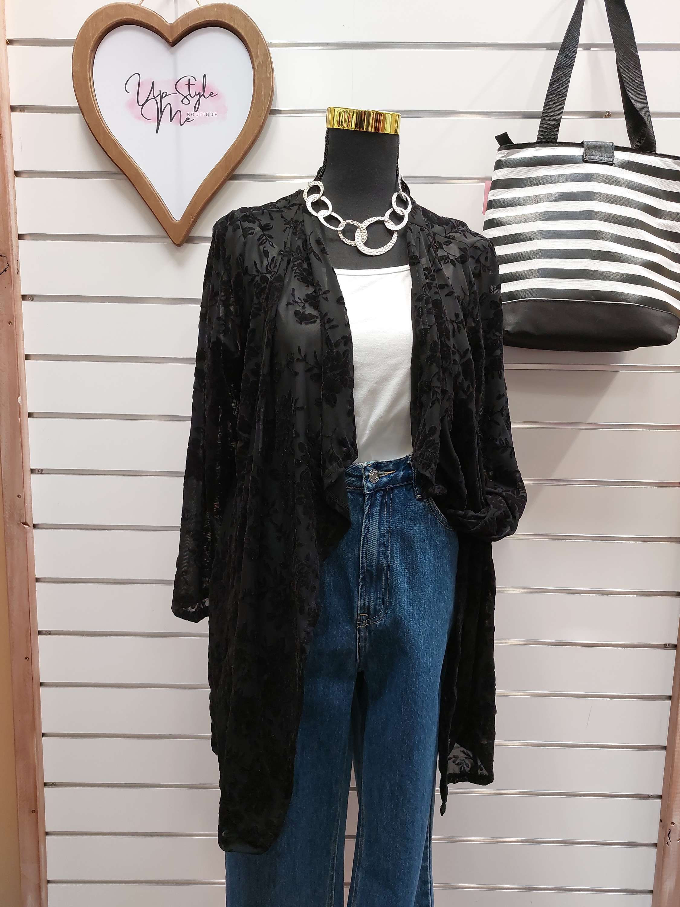 Flower Black Long Cardigan