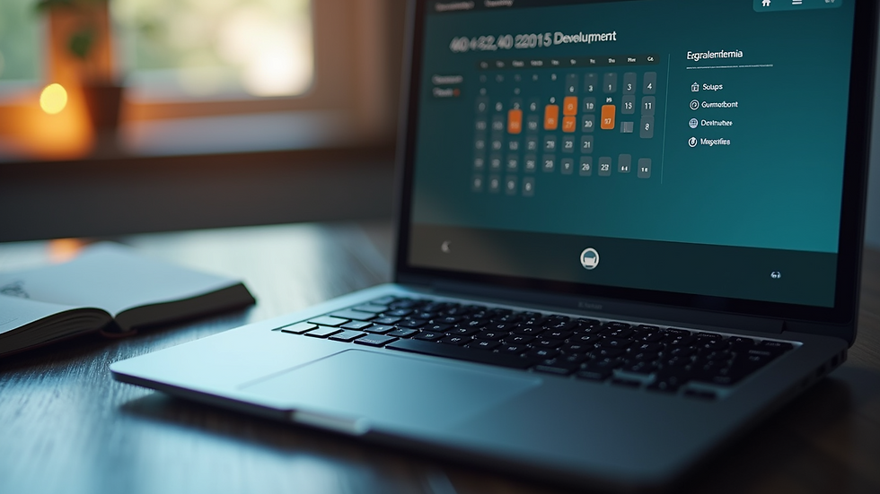 Close-up view of a laptop with a digital calendar on the screen