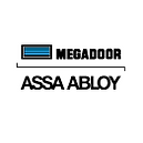 Assa Abloy och Mega door logotyp i svart och blått
