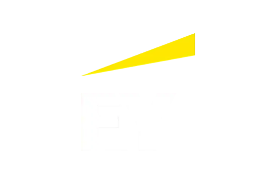 Digital logo featuring the EY brandmark. Bold white 'EY' letters are set against a black background, with a sharp yellow ascending graphic.