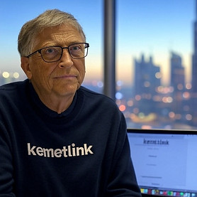 Bill Gates wearing a shirt with the company logo