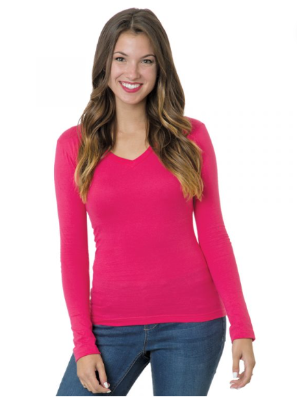 Made In USA: Junior Fine Jersey Long Sleeve Deep V-Neck