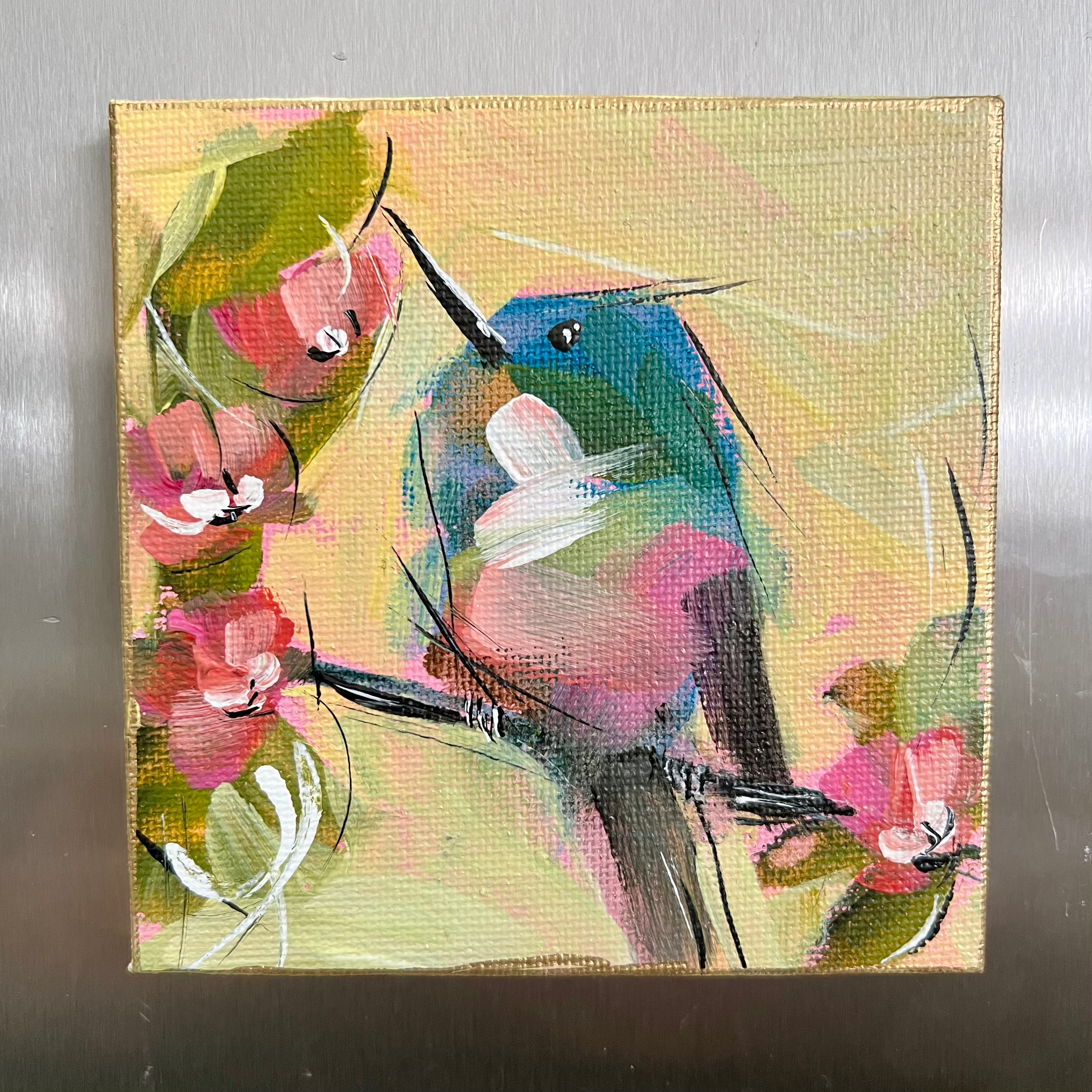 Hummingbird Whimsical Blue #1 4” Magnet