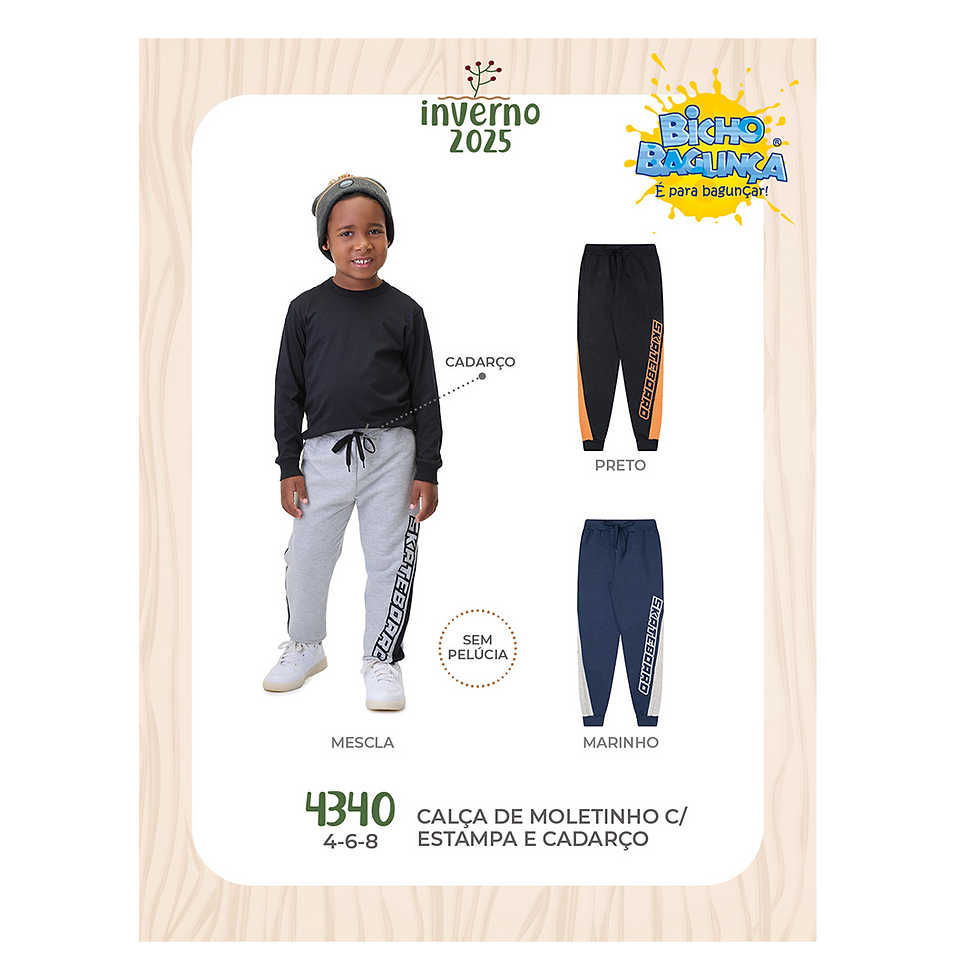 Miniatura: Calça Masculina Infantil Moletinho c/ Recorte e Estampa