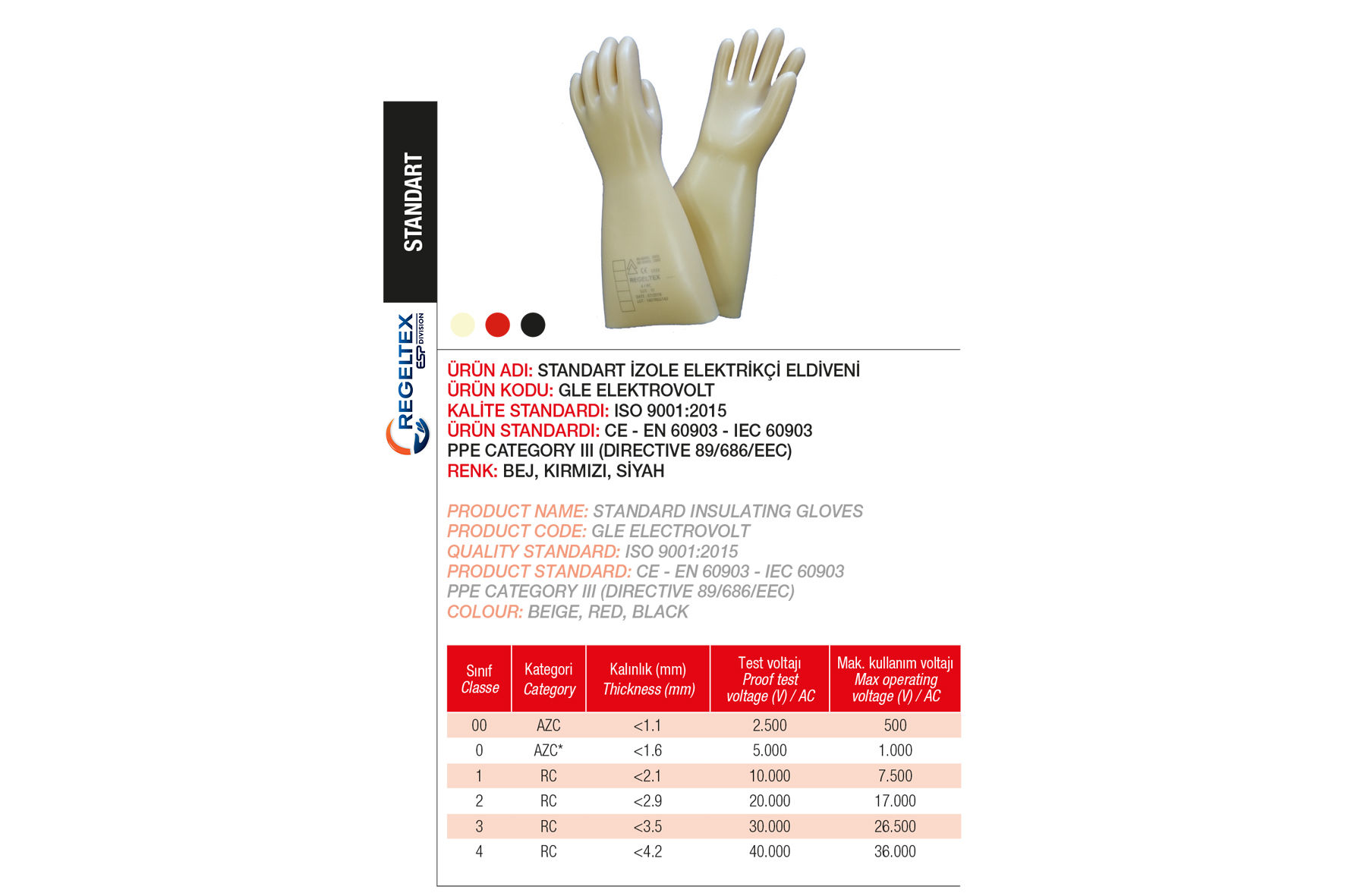 GLE ELEKTROVOLT STANDART İZOLE ELEKTRİKÇİ ELDİVENİ