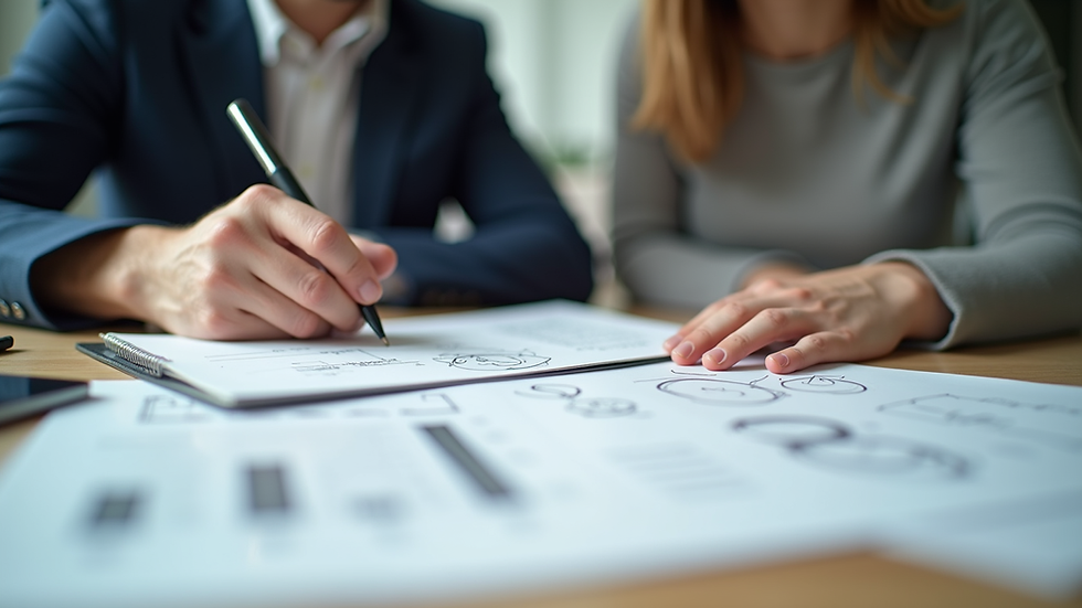 Close-up view of a design consultant sketching ideas on a notepad