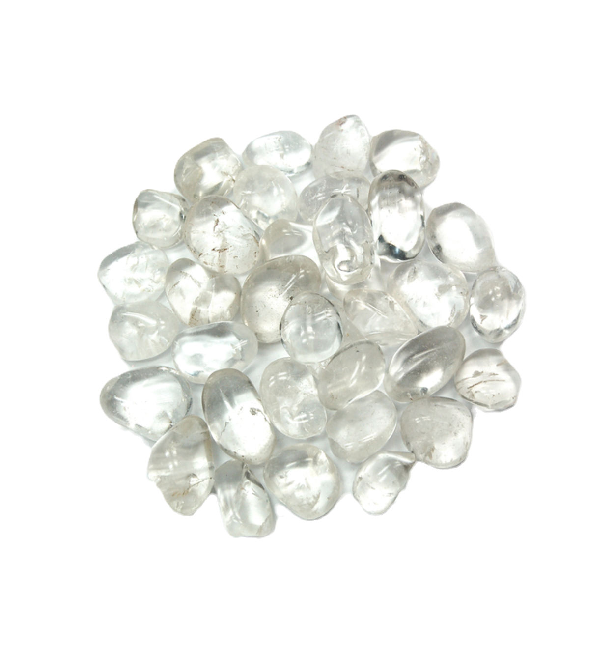 Clear Quartz tumbled stone radiating pure clarity and light, ideal for intention setting, healing, and spiritual alignment.