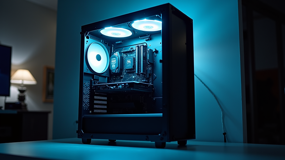 Vue rapprochée d’un boîtier PC gamer ouvert avec composants visibles
