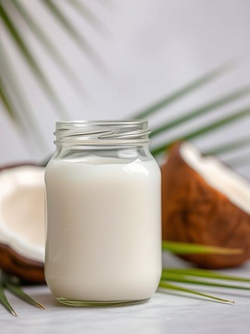 extra virgin coconut oil in a jar, coconuts