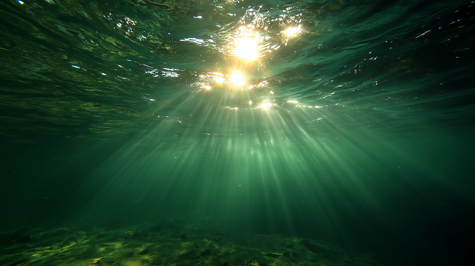 Vue sous l’eau vers la surface baignée de soleil