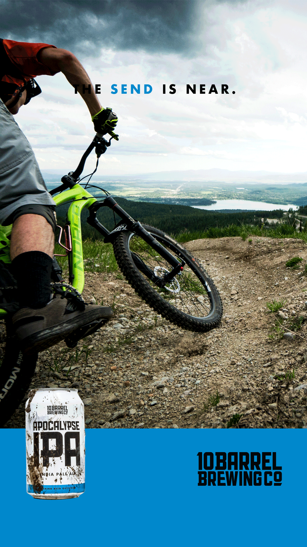 gif of mountain bikers riding by on a trail