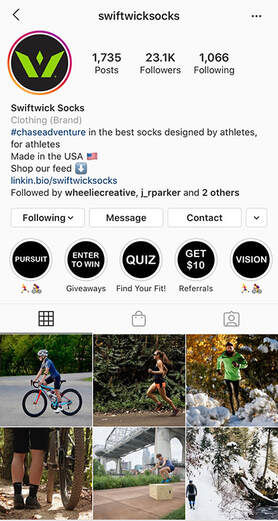 Screenshot of Swiftwick Instagram page showing Highlight section prior to Wheelie update