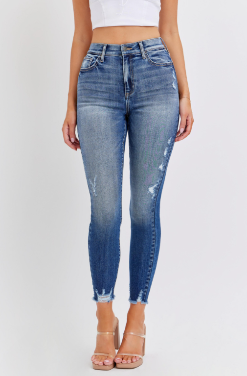 Thumbnail: High Rise Skinny with Frayed Hem Jeans