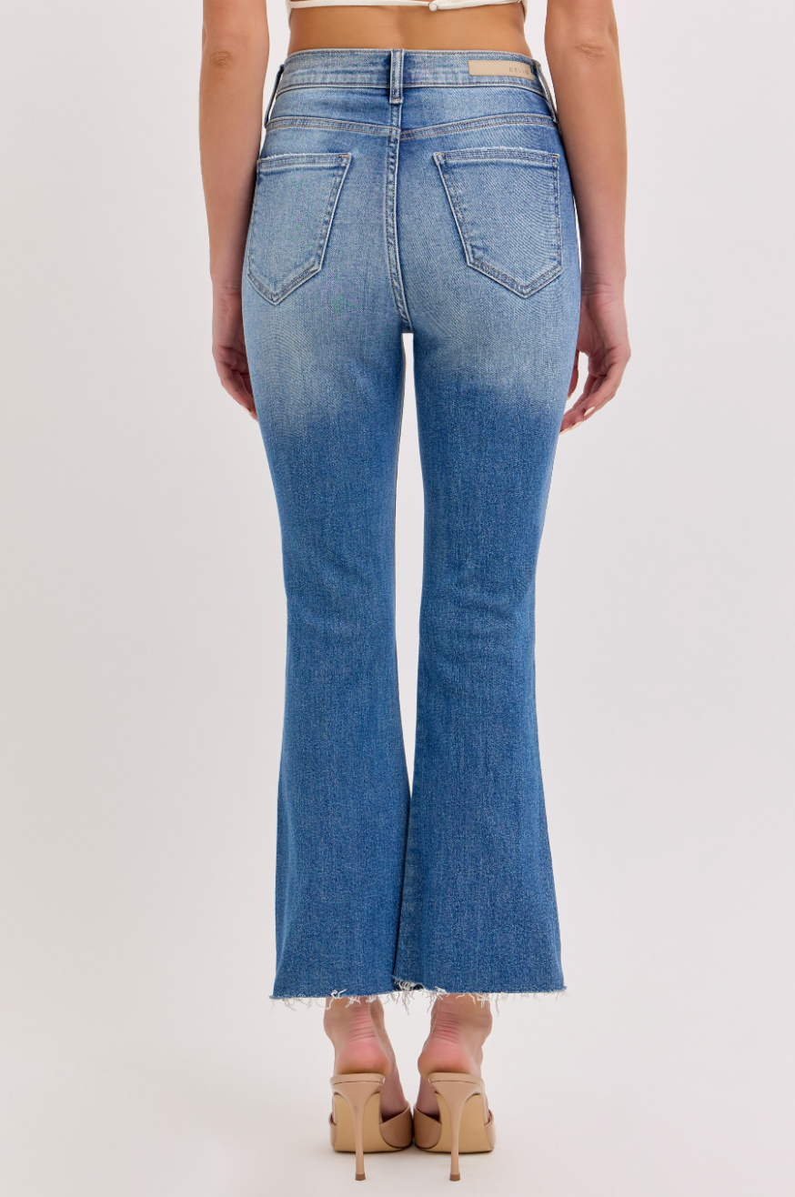 Thumbnail: Back View High Rise Crop Flare Jeans