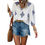 Thumbnail: Front View V Neck Loose Puff Sleeves Shirt